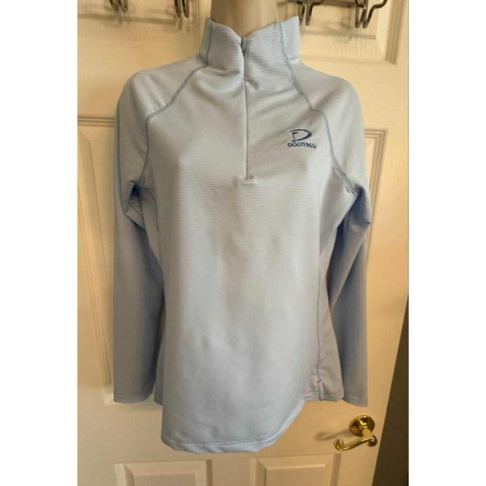 Peter Millar Doonbeg Blue/White LS Quarter Zip Golf Shirt Women's Small